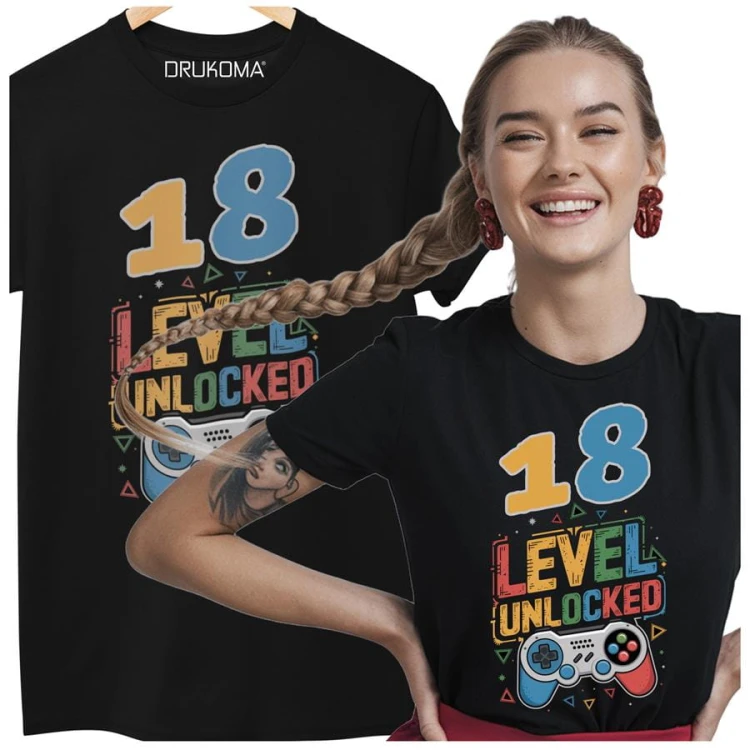 Koszulka damska dla kobiety na 18 urodziny OSIEMNASTKĘ 18 LEVEL UNLOCKED.  (4).jpg