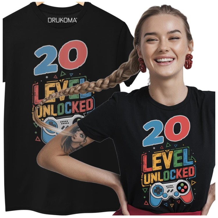 Koszulka damska dla kobiety 20 DWUDZIESTKĘ prezent urodziny 20 LEVEL UNLOCKED (4).jpg