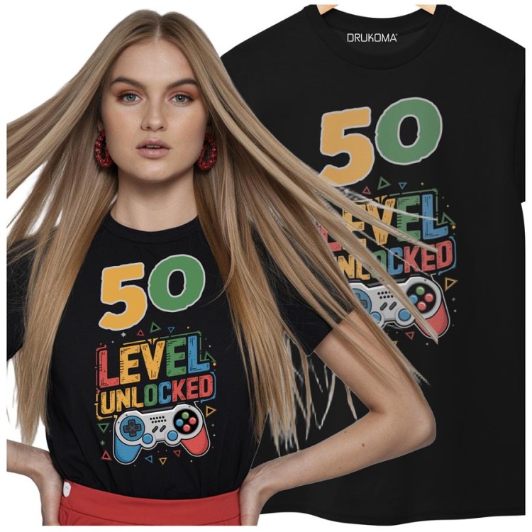 Koszulka na 50 urodziny na PIĘĆDZIESIĄTKĘ 50 LEVEL UNLOCKED (1).jpg