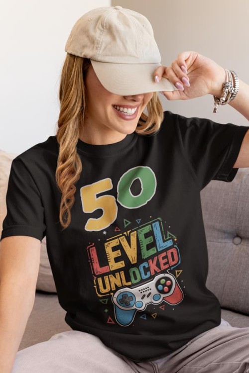 Koszulka na 50 urodziny na PIĘĆDZIESIĄTKĘ 50 LEVEL UNLOCKED (3).jpg