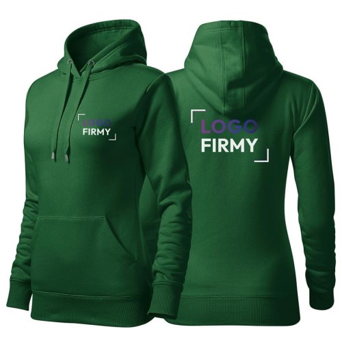 Bluza zieleń butelkowa damska z haftem nadrukiem na SERCU i PLECACH logo firmy 320g 414 kolor 06 bluza cape.jpg