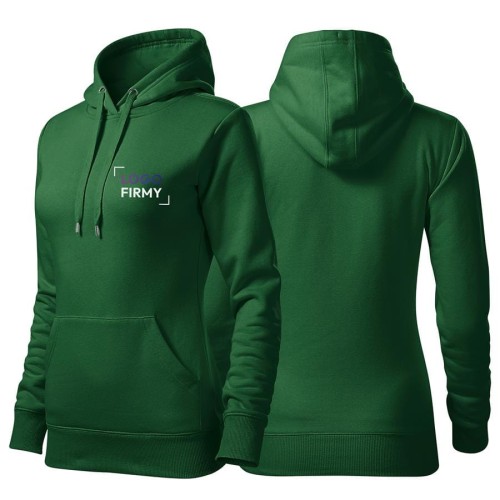 Bluza zieleń butelkowa damska z haftem nadrukiem na SERCU i PLECACH logo firmy 320g 414 kolor.jpg