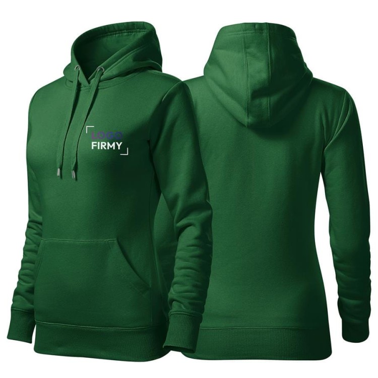 Bluza zieleń butelkowa damska z haftem nadrukiem na SERCU i PLECACH logo firmy 320g 414 kolor.jpg