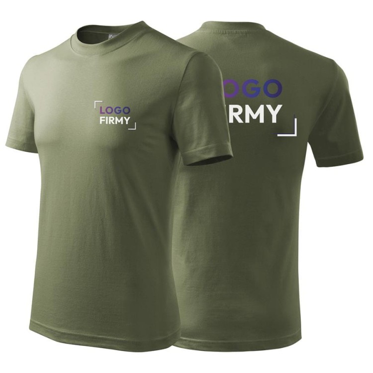 Koszulka khaki z krótkim rękawem z logo na sercu i plecach unisex z nadrukiem logo firmy 200g HEAVY110 kolor 09 koszulka krótki rękaw.jpg