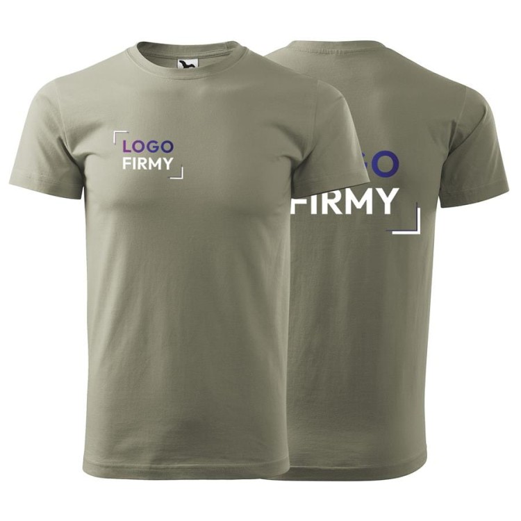 Koszulka jasny khaki z krótkim rękawem z logo na sercu i plecach unisex z nadrukiem logo firmy 200g HEAVY NEW 137 kolor 28 koszu (1).jpg