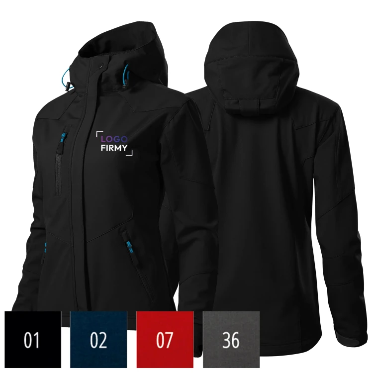 Kurtka czarna softshell Malfini damska z logo na sercu z nadrukiem logo firmy 280g 532 WSZYSTKIE KOLORY.webp