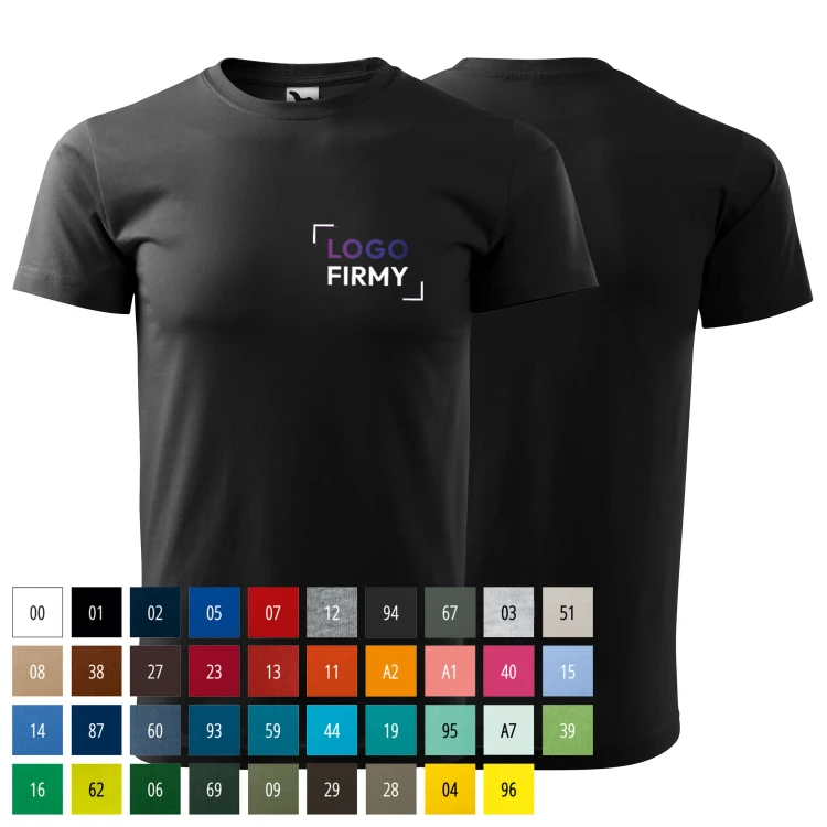 Koszulka czarna z krótkim rękawem z logo na sercu unisex z nadrukiem logo firmy 200g HEAVY NEW 137 koszulka krótki ręka.webp