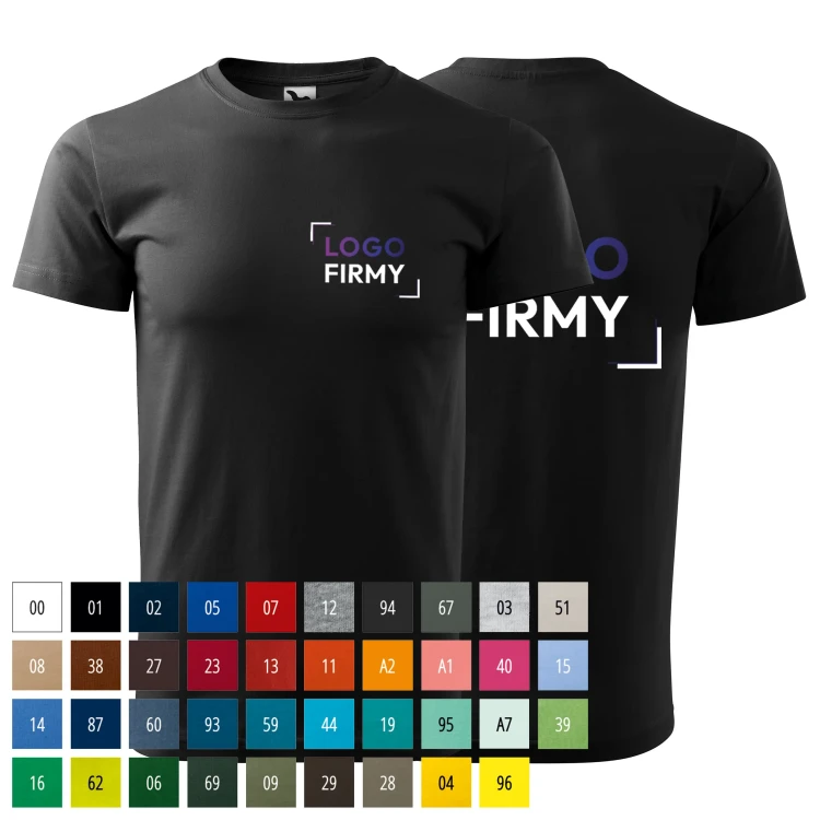 Koszulka czarna z krótkim rękawem z logo na sercu i plecach unisex z nadrukiem logo firmy 200g HEAVY NEW 137 koszulka k.webp