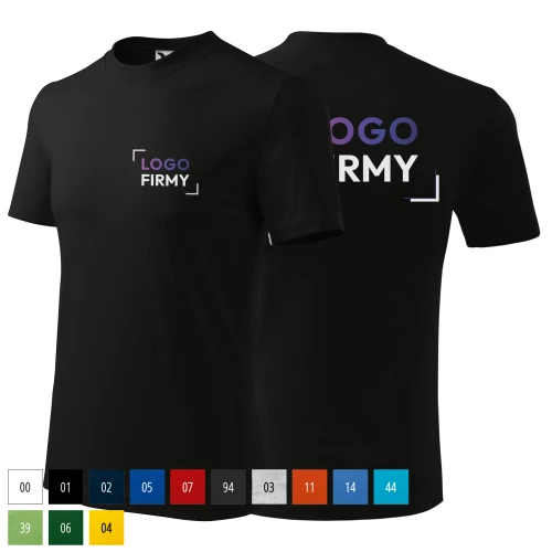 Koszulka czarna z krótkim rękawem z logo na sercu i plecach unisex z nadrukiem logo firmy 200g HEAVY110 koszulka krótki.webp