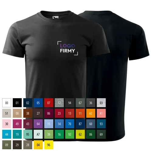 Koszulka czarna z krótkim rękawem z logo na sercu męska z nadrukiem logo firmy 160g BASIC129 koszulka krótki rękaw WSZY.webp