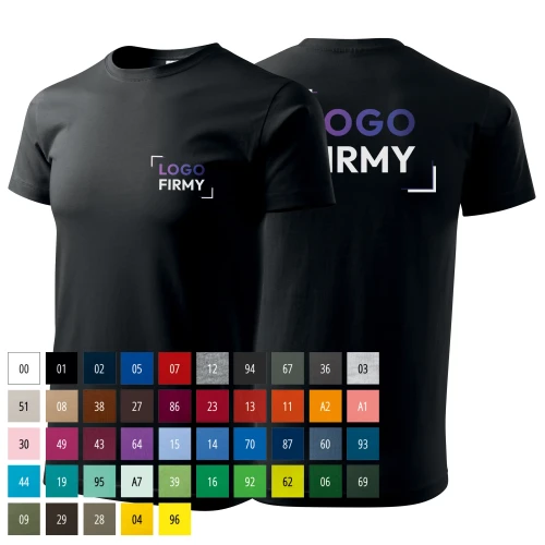 Koszulka czarna z krótkim rękawem z logo na sercu i plecach męska z nadrukiem logo firmy 160g BASIC129 koszulka krótki.webp