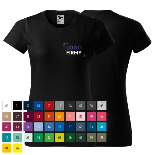 Koszulka czarna z krótkim rękawem z logo na sercu damska z nadrukiem logo firmy 160g BASIC134 koszulka krótki rękaw WSZ.webp