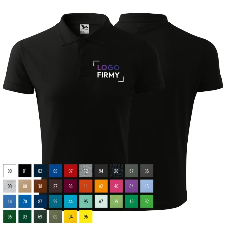 Koszulka czarna polo z logo na sercu męska z nadrukiem logo firmy 200g 203 koszulka polo WSZYSTKIE KOLORY.webp