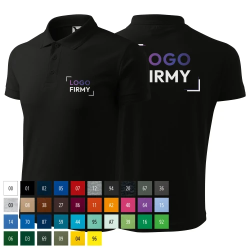 Koszulka czarna polo z logo na sercu i plecach męska z nadrukiem logo firmy 200g 203 koszulka polo WSZYSTKIE KOLORY.webp