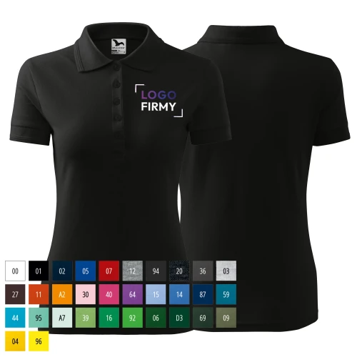 Koszulka czarna polo z logo na sercu damska z nadrukiem logo firmy 200g 210 koszulka polo WSZYSTKIE KOLORY.webp