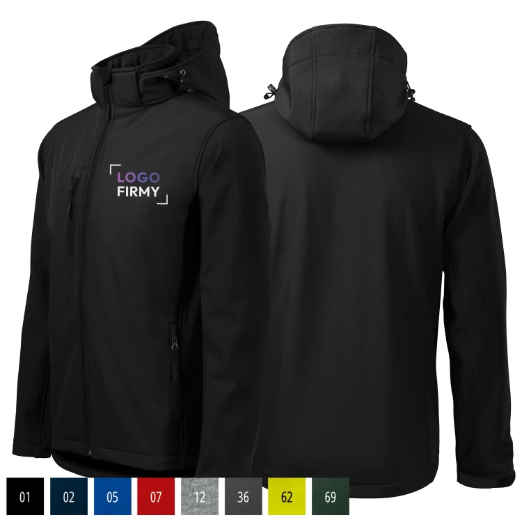 Kurtka czarna softshell Malfini męska z logo na sercu z nadrukiem logo firmy 300g 522 WSZYSTKIE KOLORY.webp