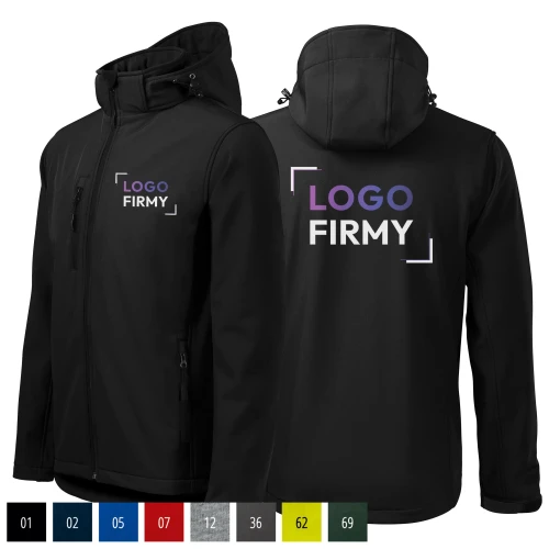 Kurtka czarna softshell Malfini męska z logo na sercu i plecach z nadrukiem logo firmy 300g 522 WSZYSTKIE KOLORY.webp