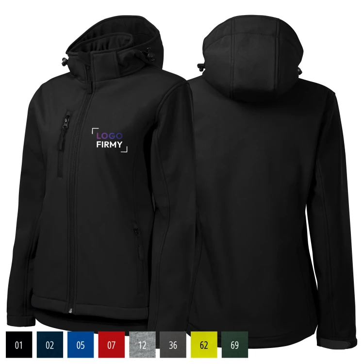 Kurtka czarna softshell Malfini damska z logo na sercu z nadrukiem logo firmy 300g 521 WSZYSTKIE KOLORY.webp