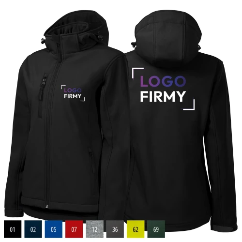 Kurtka czarna softshell Malfini damska z logo na sercu i plecach z nadrukiem logo firmy 300g 521 WSZYSTKIE KOLORY.webp