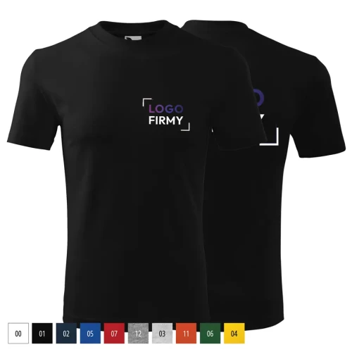 Koszulka unisex 160g Single Jersey Classic101 z logo własnym nadrukiem na sercu i plecach odzież reklamowa WSZYSTKIE KOLORY (5).webp