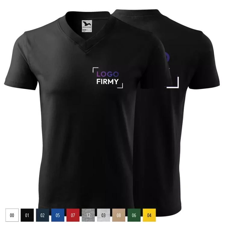 Koszulka unisex 160g Single Jersey V-neck102 z logo własnym nadrukiem na sercu i plecach odzież reklamowa WSZYSTKIE KOLORY (9).webp