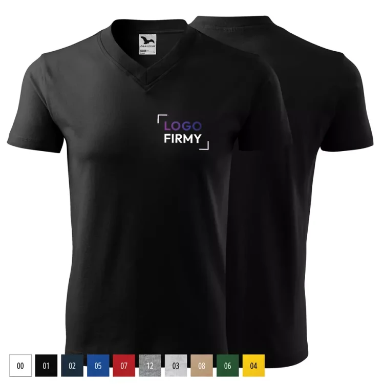 Koszulka unisex 160g Single Jersey V-neck102 z logo własnym nadrukiem na sercu odzież reklamowa WSZYSTKIE KOLORY (9).webp