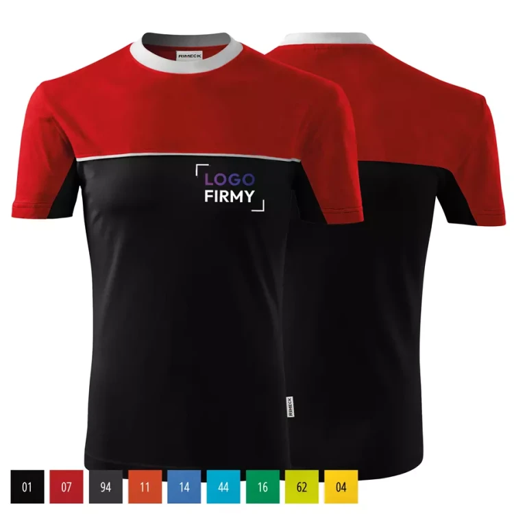 Koszulka unisex 200g Single Jersey dwukolorowy wzór Colormix109 z logo własnym nadrukiem na sercu odzież reklamowa WSZYSTKIE KOLORY  (2).webp