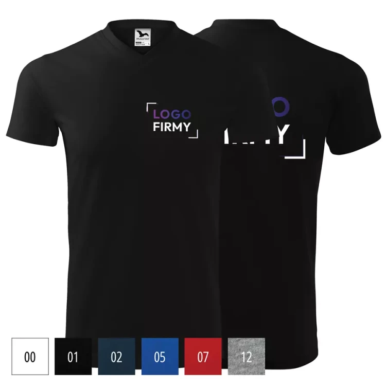 Koszulka unisex 200g Single Jersey Heavy V-neck111 z logo własnym nadrukiem na sercu i plecach odzież reklamowa WSZYSTKIE KOLORY (10).webp