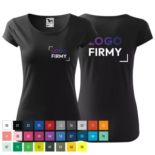 Koszulka damska 150g Pure122 z logo własnym nadrukiem na sercu i plecach odzież reklamowa WSZYSTKIE KOLORY (8).webp