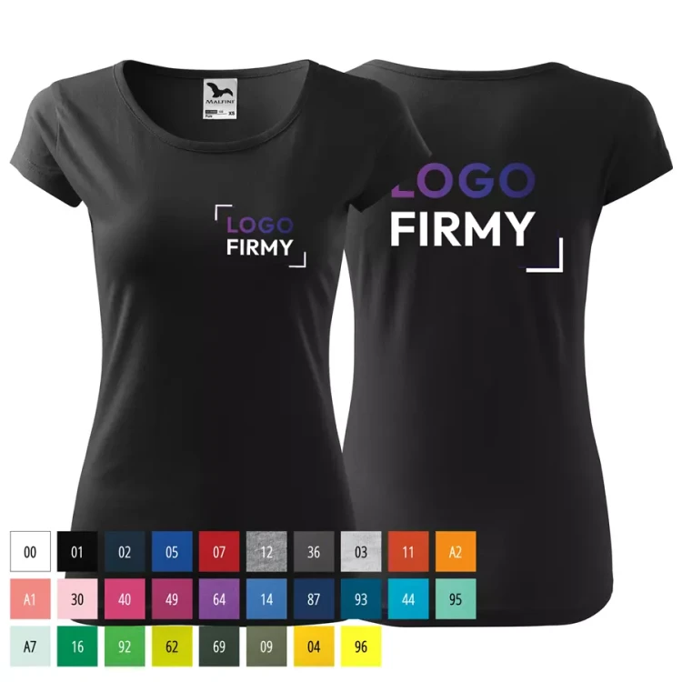 Koszulka damska 150g Pure122 z logo własnym nadrukiem na sercu i plecach odzież reklamowa WSZYSTKIE KOLORY (8).webp