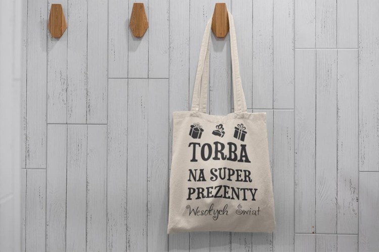 Torba bawełninana na prezenty z napisem TORBA NA SUPER PREZENTY Wesołych Świąt  3.jpg