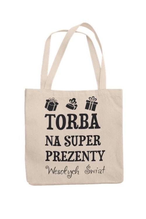 Torba bawełninana na prezenty z napisem TORBA NA SUPER PREZENTY Wesołych Świąt.jpg
