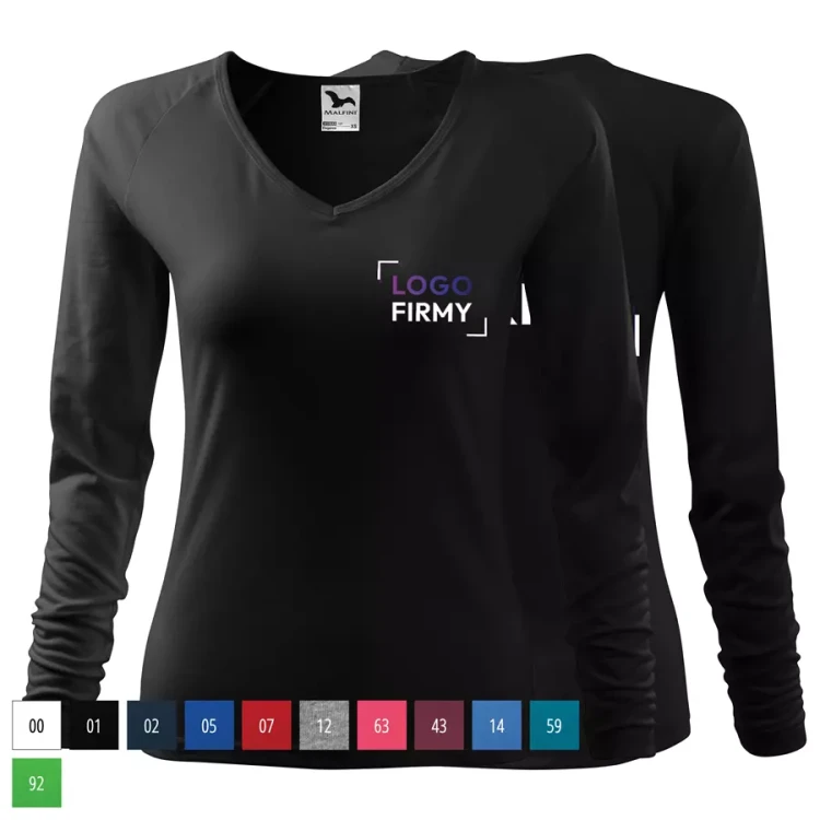 Koszulka damska z długim rękawem 180g Elegance 127 z logo własnym nadrukiem na sercu i plecach odzież reklamowa WSZYSTKIE KOLORY (1).webp