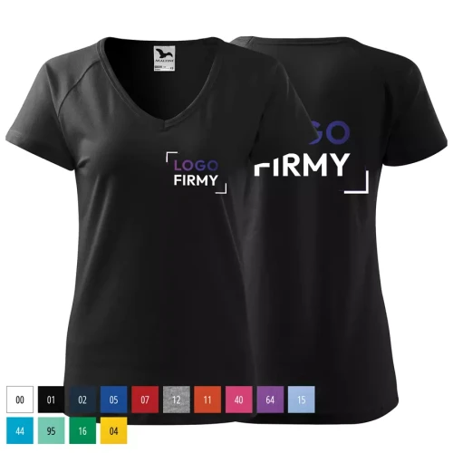 Koszulka damska 180g Dream 128 z logo własnym nadrukiem na sercu i plecach odzież reklamowa WSZYSTKIE KOLORY (1).webp