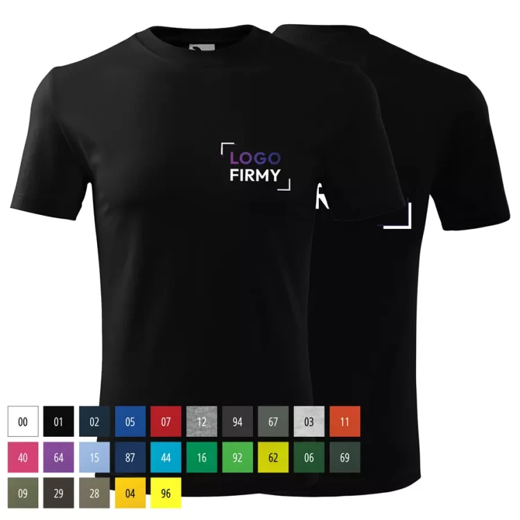 Koszulka męska 145g Classic New 132 z logo własnym nadrukiem na sercu i plecach odzież reklamowa WSZYSTKIE KOLORY (1).webp