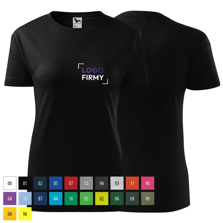 Koszulka damska 145g Classic New 133 z logo własnym nadrukiem na sercu odzież reklamowa WSZYSTKIE KOLORY (1).webp