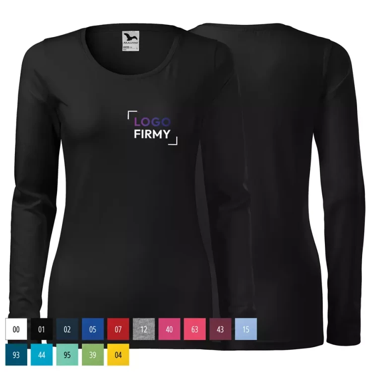 Koszulka damska z długim rękawem 180g Slim 139 z logo własnym nadrukiem na sercu odzież reklamowa WSZYSTKIE KOLORY (1).webp