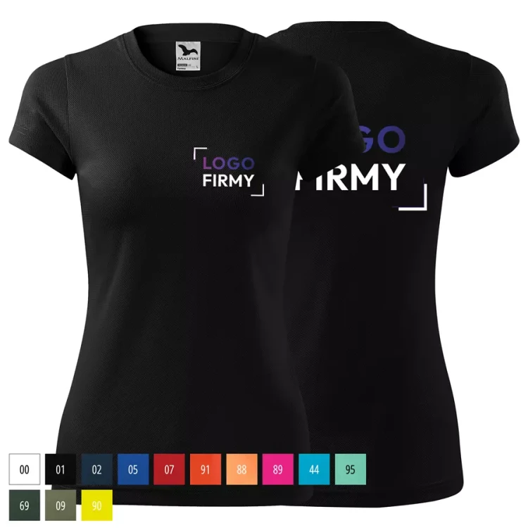 Koszulka damska 150g Fantasy 140 z logo własnym nadrukiem na sercu i plecach odzież reklamowa WSZYSTKIE KOLORY (2).webp