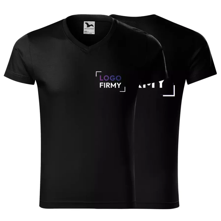 Koszulka męska 180g Slim Fit V-neck 146 z logo własnym nadrukiem na sercu i plecach odzież reklamowa WSZYSTKIE KOLORY (1).webp