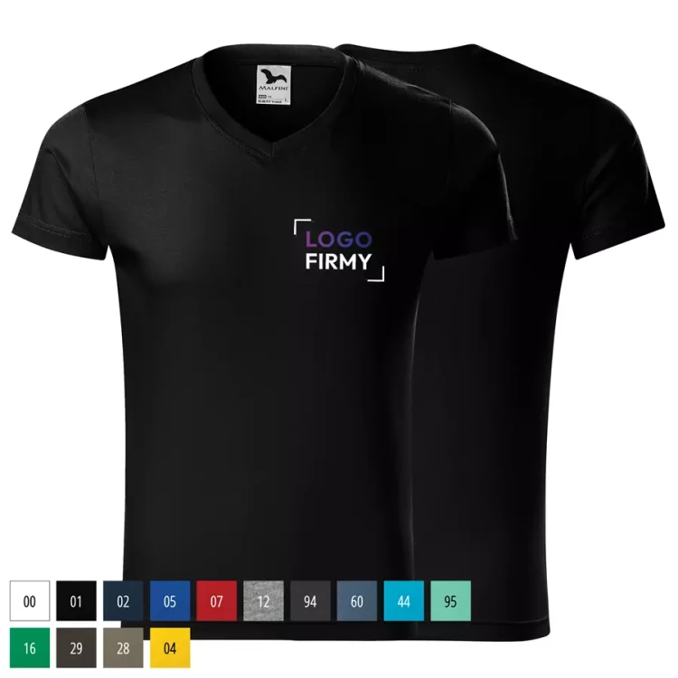 Koszulka męska 180g Slim Fit V-neck 146 z logo własnym nadrukiem na sercu odzież reklamowa WSZYSTKIE KOLORY (2).webp