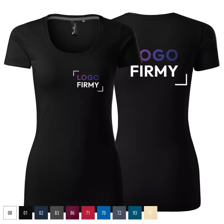 Koszulka damska 180g Action 152 z logo własnym nadrukiem na sercu i plecach odzież reklamowa WSZYSTKIE KOLORY (2).webp