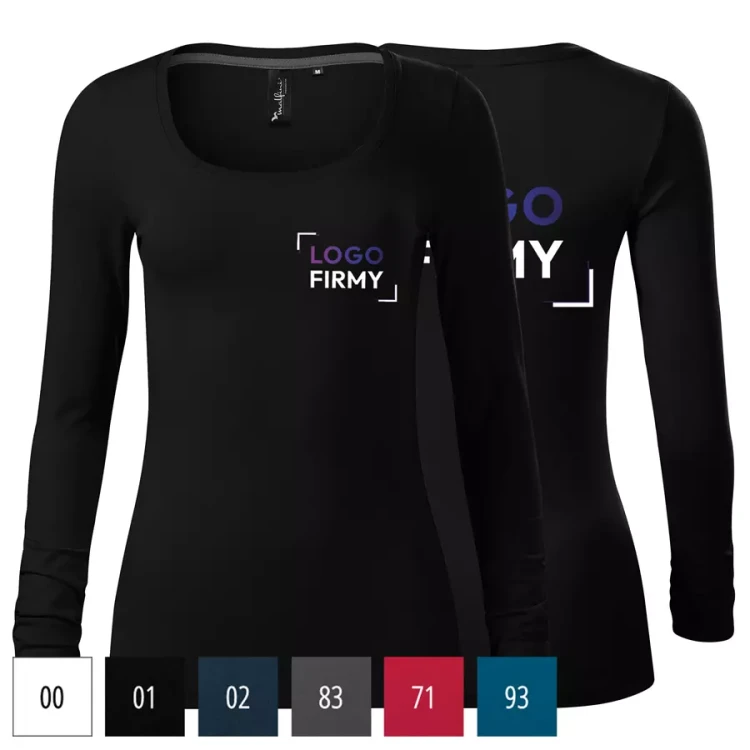 Koszulka damska z długim rękawem 160g Brave 156 z logo własnym nadrukiem na sercu i plecach odzież reklamowa WSZYSTKIE KOLORY (1).webp