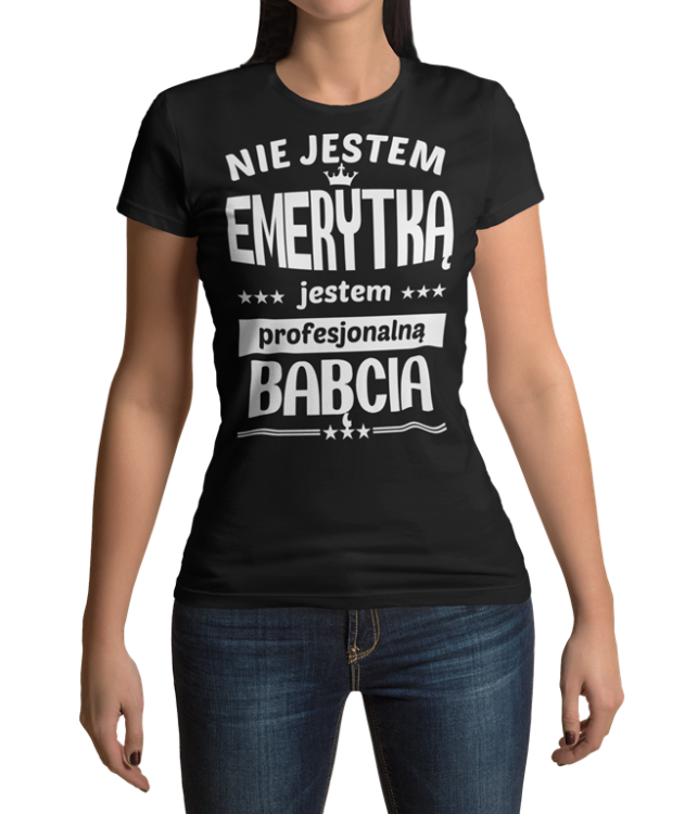 Koszulka dla babci Nie jestem emerytką jestem profesjonalną babcią koszulka czarna.png
