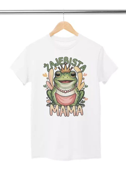 KOSZULKA dla Mamy na Dzień Matki z żabą z napisem ŻAJEBISTA MAMA kolor biały (4).webp