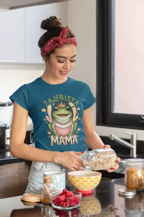 KOSZULKA dla Mamy na Dzień Matki z żabą z napisem ŻAJEBISTA MAMA kolor petrol (8).webp