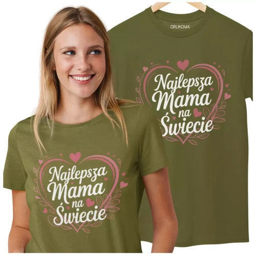 KOSZULKA dla Mamy na Dzień Matki z napisem Najlepsza Mama na Świecie kolor khaki (2).webp