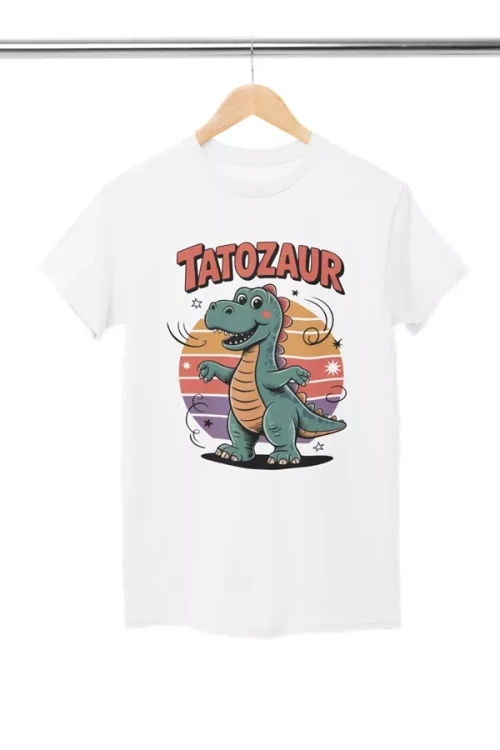 KOSZULKA dla Taty z dinozaurem na Dzień Ojca z napisem Tatozaur biały (5).webp