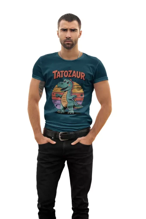 ZESTAW KOSZULEK dla Mamy i Taty na Dzień Ojca i Matki z napisem Mamozaur i Tatozaur kolor petrol blue (12).webp