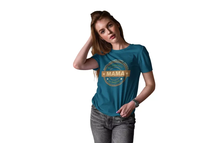 KOSZULKA dla Mamy Z KOLOROWYM NADRUKIEM na Dzień Matki WSPANIAŁA  INTELIGENTNA  ZABAWNA  OPIEKUŃCZA Najlepsza Mama na świecie kolor petrol (4).webp