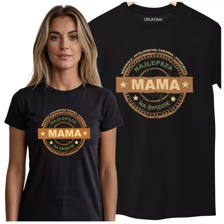 KOSZULKA dla Mamy Z KOLOROWYM NADRUKIEM na Dzień Matki WSPANIAŁA  INTELIGENTNA  ZABAWNA  OPIEKUŃCZA Najlepsza Mama na świecie kolor czarny (3).webp